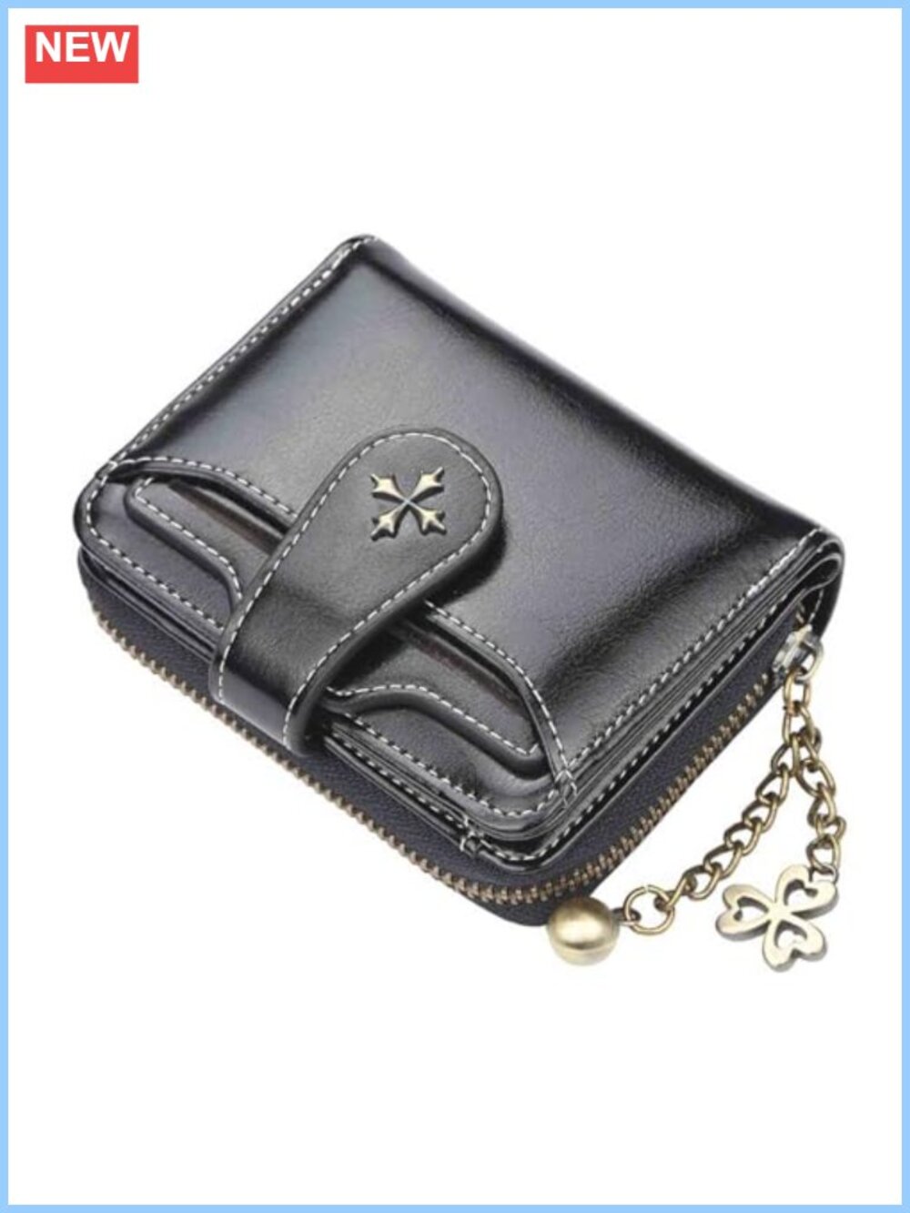 Small Retro Y2K Leather Wallet Zip Double Fold Compact Card Holder